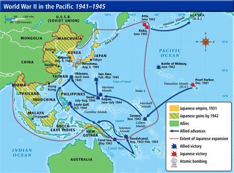 Description A Map Of WWII In The Pacific Indicating Allied Vs Japanese