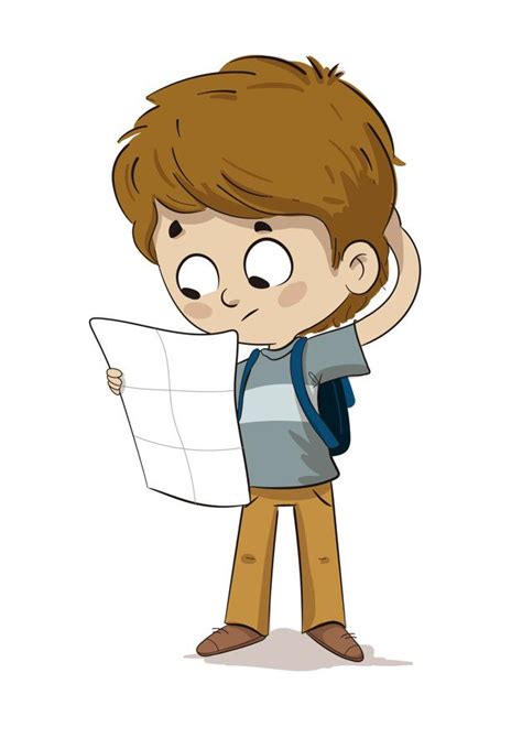 Lost Child Looking At A Map Kids Clipart Cartoon Children Illustration