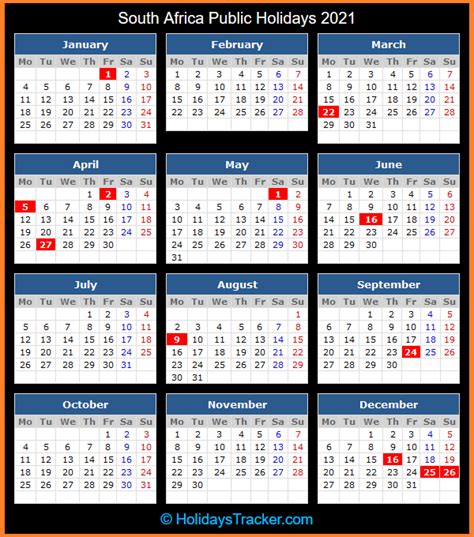 2021 Calendar With South Africa Holidays Ms Word Download