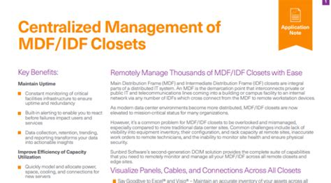 Centralized Management Of Mdfidf Closets Sunbird Dcim