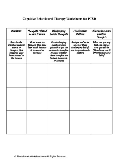 Cognitive Behavioral Therapy Worksheets For Ptsd Mental