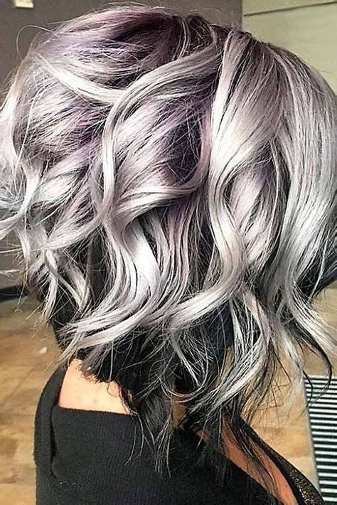 Outstanding Purple And Gray Hair Colors Blending On Wavy Hair Thick Hair Styles Grey Ombre