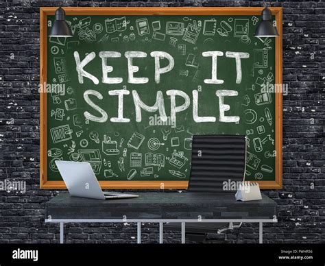 Keep It Simple On Chalkboard With Doodle Icons Stock Photo Alamy