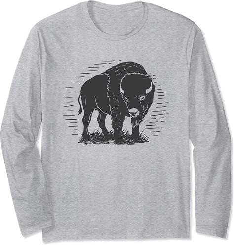 vintage style bison retro buffalo long sleeve t shirt clothing shoes and jewelry