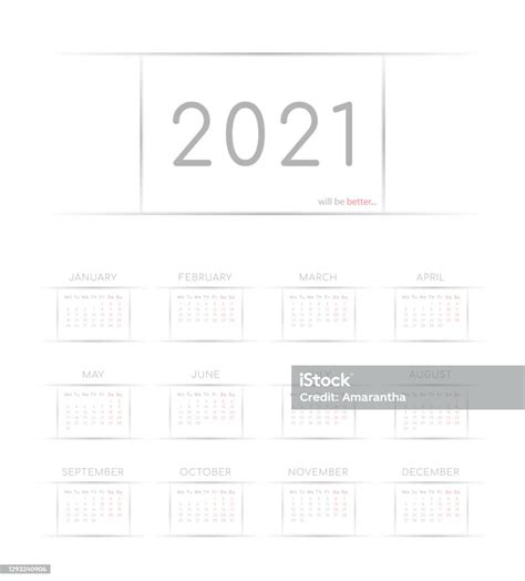 Ilustración De Plantilla De Calendario 2021 Y Más Vectores Libres De Derechos De 2021 2021