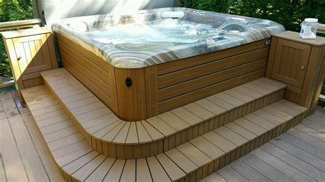 Custom Hot Tubspa Two Tier Enclosed Steps End Cabinets Hdpe Hot Tub Landscaping Hot Tub