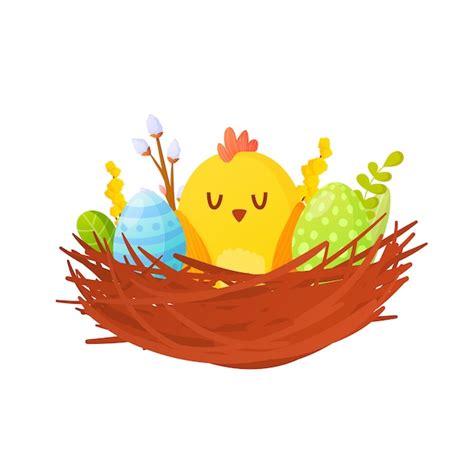 Premium Vector Chicken And Easter Painted Eggs In A Nest