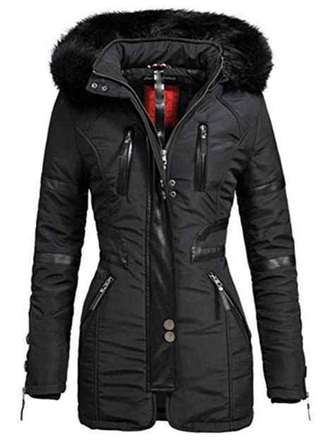 Mid Length Hooded Zipper Up Slim Womens Winter Coat