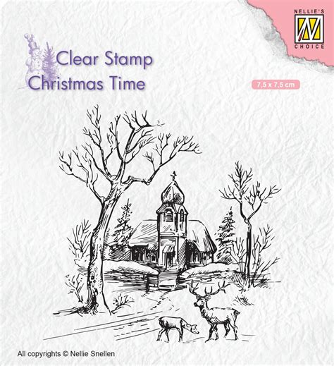 Winter Scene With Church And Deer Clear Stamp Wild Warehouse
