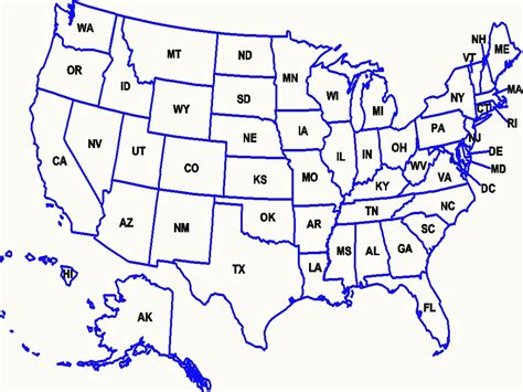 50 States Map With Abbreviations