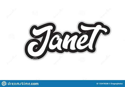 Black And White Janet Hand Written Word Text For Typography Logo Stock