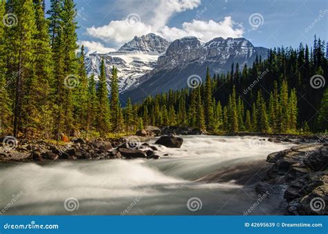 Mistaya River With Mountain Stock Image Image Of Rockies Slow 42695639