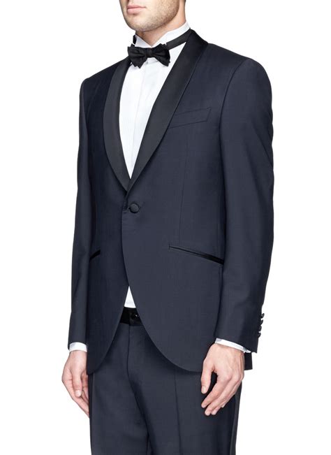 canali satin shawl lapel tuxedo suit in blue for men lyst