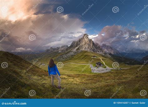 Panorama Of Dolomites Mountains Italy Cloudscape Green Stock Image