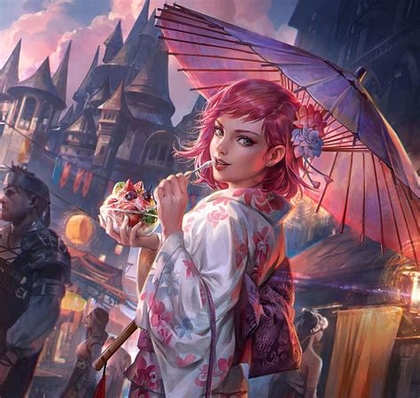 Hd Wallpaper Digital Art Pink Hair Umbrella Fantasy Girl