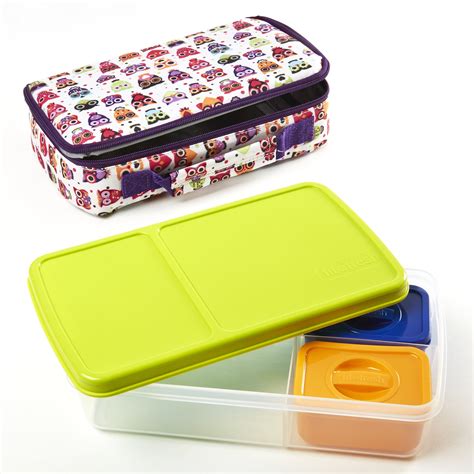 fit and fresh bento box lunch set with insulated carry bag hoot 841kff221