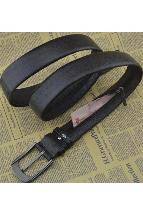 Buy Black Money Belt For Men With Zip Real Leather