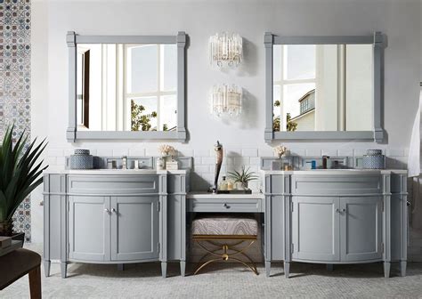 Black bathroom double sink vanity with brass hardware and marble countertop | jdpinteriors we are want to say thanks if you like to share this post to another people via your facebook, pinterest, google plus or twitter account. James Martin Brittany Collection 118 | Double sink ...