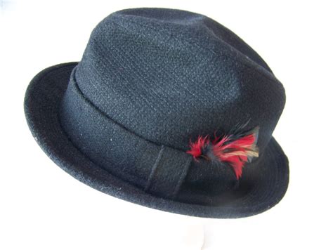 Vintage Mens Black Hat With Feather Mens Fedora Type Style Etsy