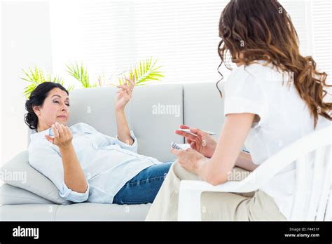 Depressed Woman Talking To Her Therapist Stock Photo Alamy