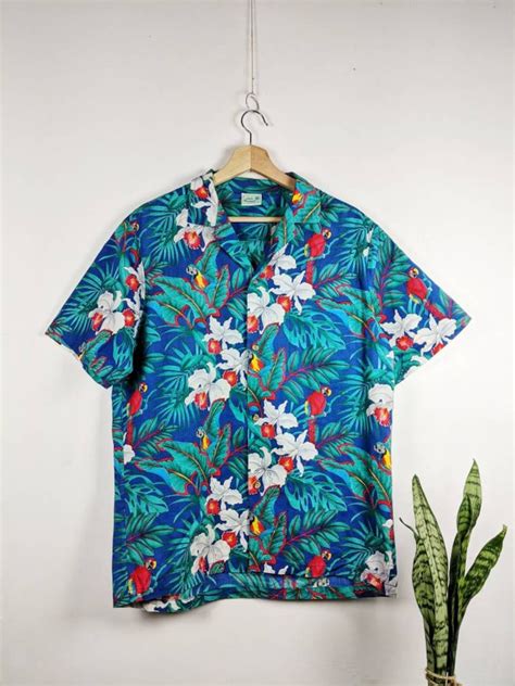 Vintage Hawaiian Shirt Short Sleeve Jade Fashions Flowers Etsy
