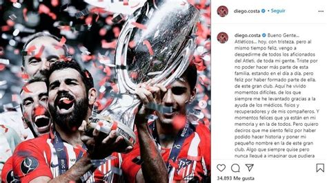 A costa coffee spokesperson said: Diego Costa se despide del Atlético: "Llegó mi momento y ...