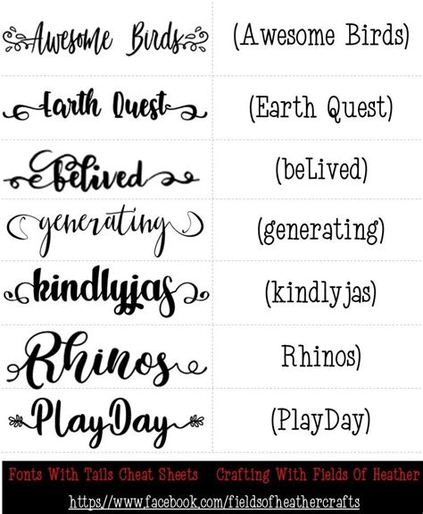Fonts With Tails Glyphs Cheat Sheet Cricut Fonts Fancy Fonts Vrogue