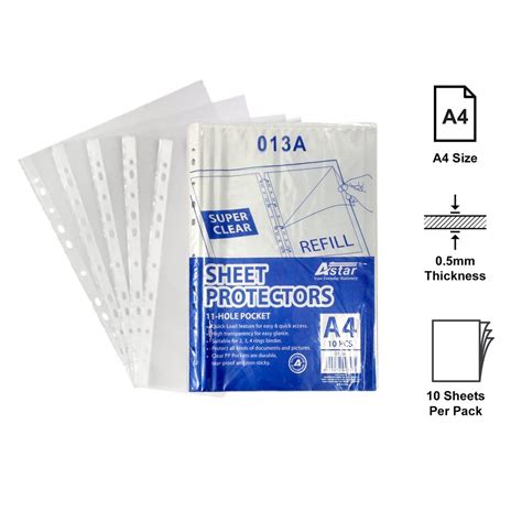 Astar Super Clear Sheet Protectors Refill 11 Hole Pocket A4 Size