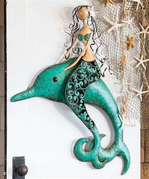3 D Sculptural Metal Mermaid And Dolphin Outdoor Wall Art Mermaid Home