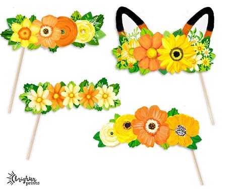 Printable Flower Crown Party Photo Booth Props Printable Hand Painted Spring Floral Designs