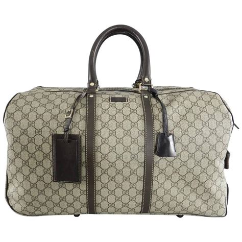 Gucci Gg Monogram Brown Canvas Duffle Rolling Luggage Carry On Travel
