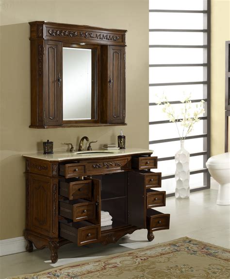 48 Antique Deep Chestnut Finish Vanity With Mirror Med Cab And Linen