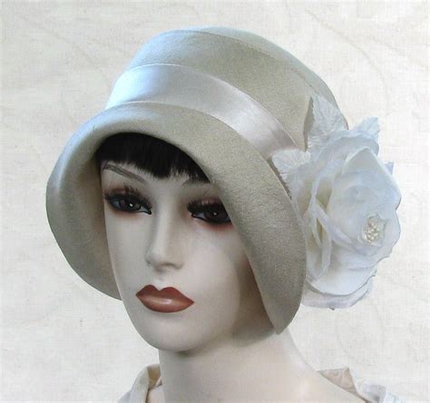 1920s Flapper Roaring 20s Style Ivory Wedding Cloche Hat Etsy