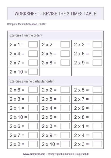 Worksheet To Print Revise The 2 Times Table Memozor