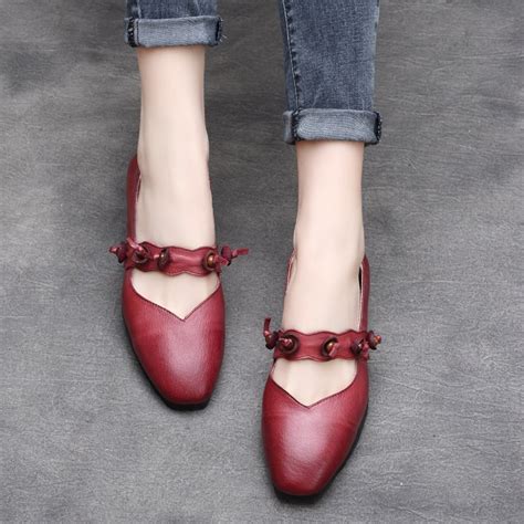Women Leather Flats Wine Red Lazy Shoes Soft Ladies Loafers Spring