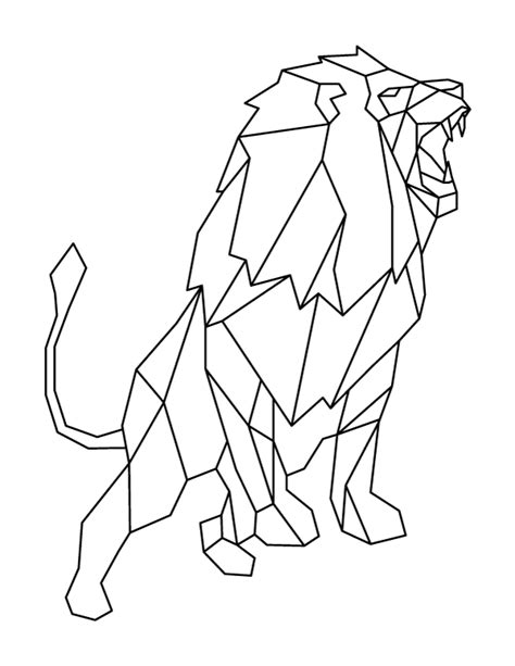 Printable Roaring Geometric Lion Coloring Page