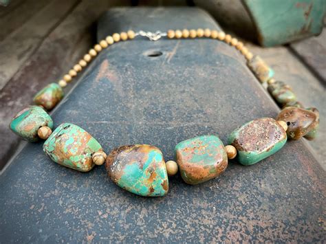 Chunky Turquoise Nugget Necklace For Women Men Southwestern Jewelry Native American Indian Style