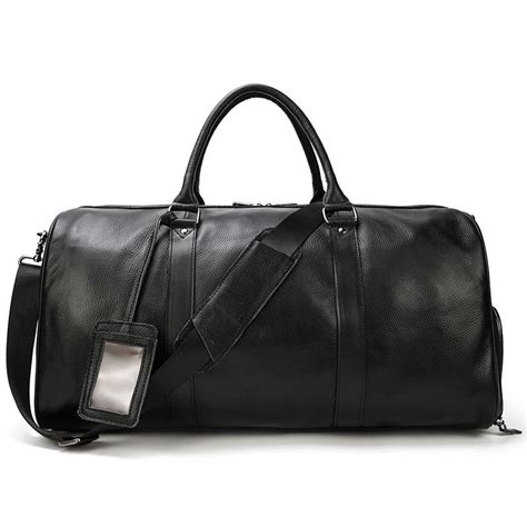 Cool Black Large Leather Mens Overnight Bag Weekender Bag Travel Lugg