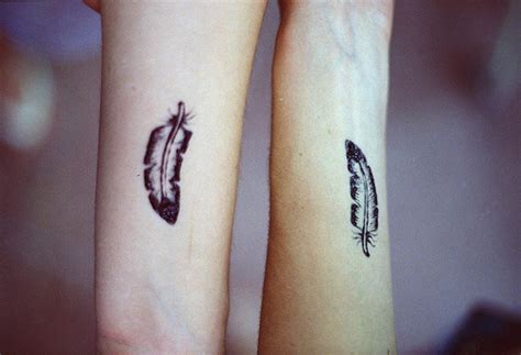 Matching Best Friends Feather Tattoos On Wrists