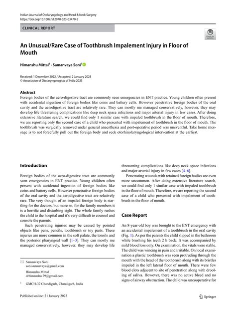 Pdf An Unusualrare Case Of Toothbrush Impalement Injury