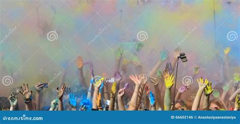 Holi Festival With Colorful Hands Stock Photo Image Of Hand Group