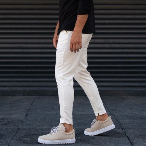 Mens Designer Trousers Pants Light Fabric White