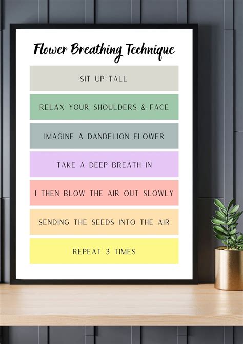 Flower Breathing Technique Poster, Grounding, Mental Health Support