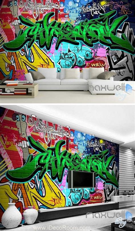 3d Graffiti Green Letters Wall Art Murals Paper Print Decals Decor