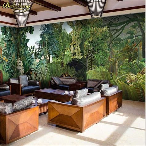 Beibehang Tropical Rainforest Jungle Green Large Mural Cafe Lounge