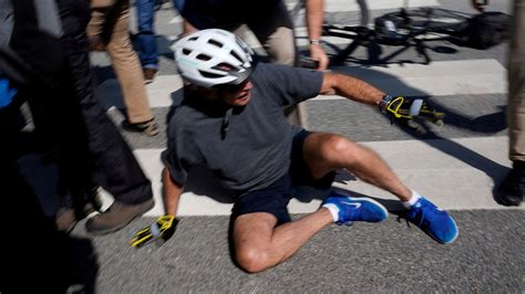 Joe Biden Falls While Getting Off His Bike After Getting His Foot