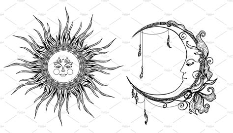 Decorative Sun And Moon How To Draw Hands Free Art Prints Vector Art