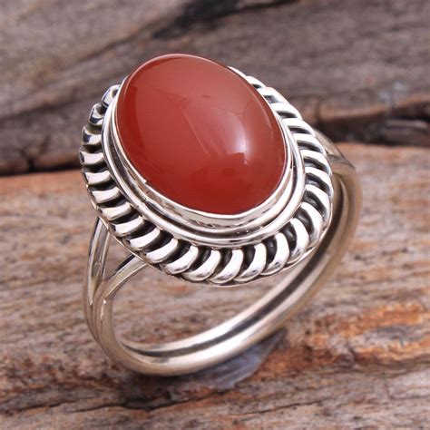 Natural Carnelian Oval Shape Gemstone Ring For Father S Day Sale
