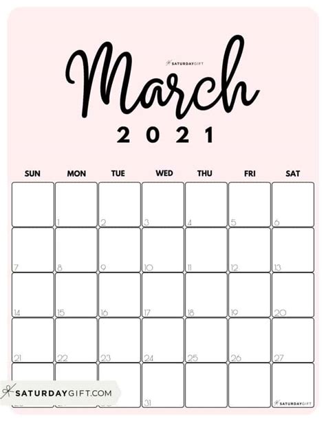 Calendars are necessary time management tools. Cute (& Free!) Printable March 2021 Calendar | SaturdayGift