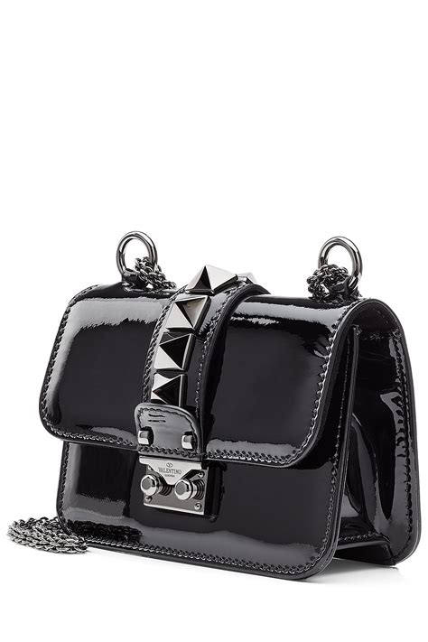 Lyst Valentino Rockstud Patent Leather Lock Shoulder Bag Black In Black
